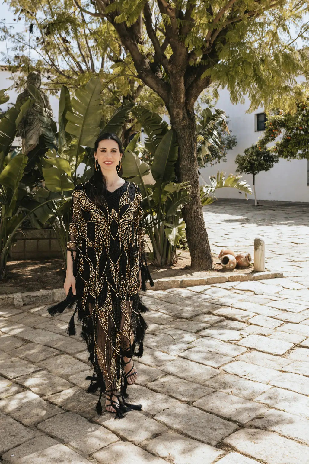 Vestido Kaftán Azabache Negro y Dorado