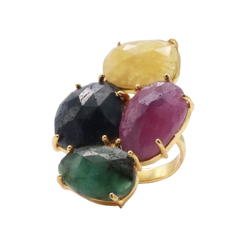 Anillo Mosaico Manson Amarillo, Azul oscuro, Rubí y Verde