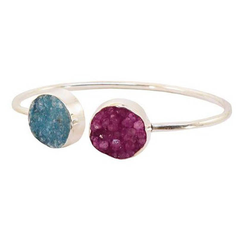 Brazalete Kivi Plata Azul turquesa y Fucsia mo