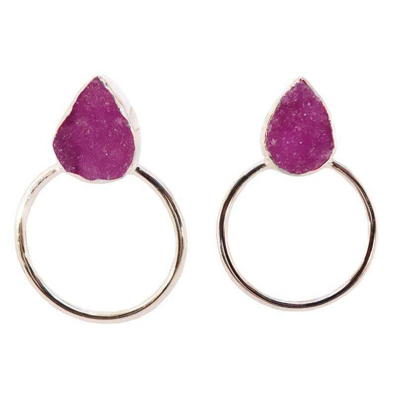 Pendientes Diwa Big Plata Fucsia mo