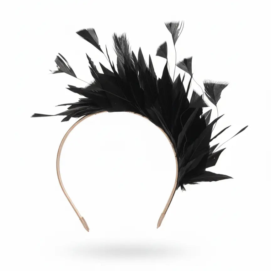 Tocado Diadema Viena Plumas Negra