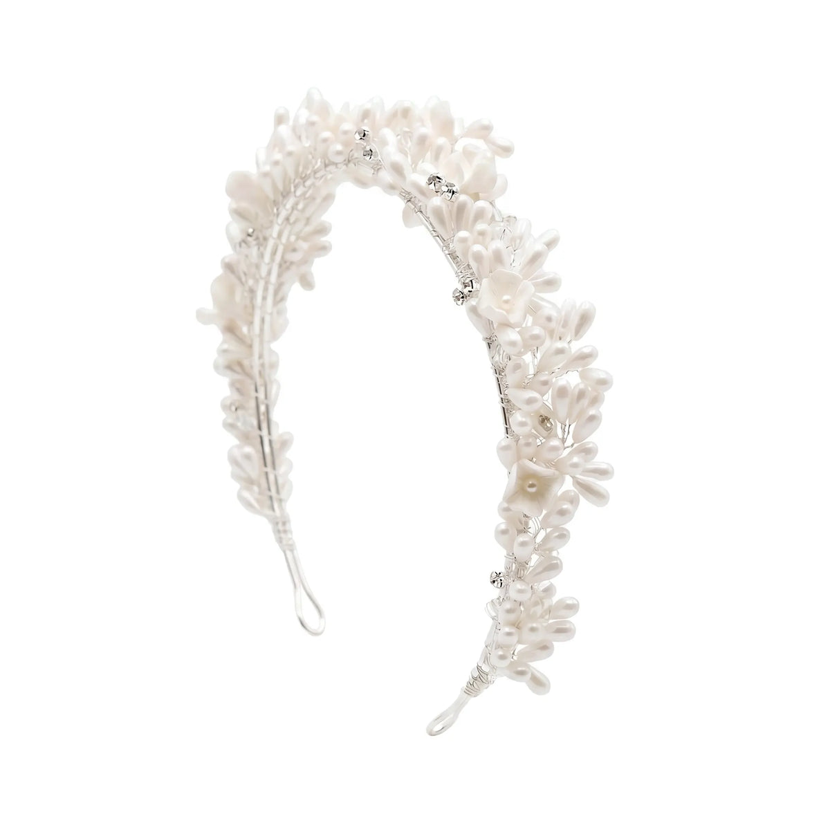Diadema Delis Plata Flores y Gotas Blanca