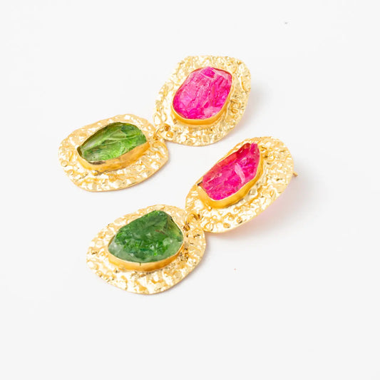 Pendientes Elenis Ed. Limitada Rough Fucsia y Verde