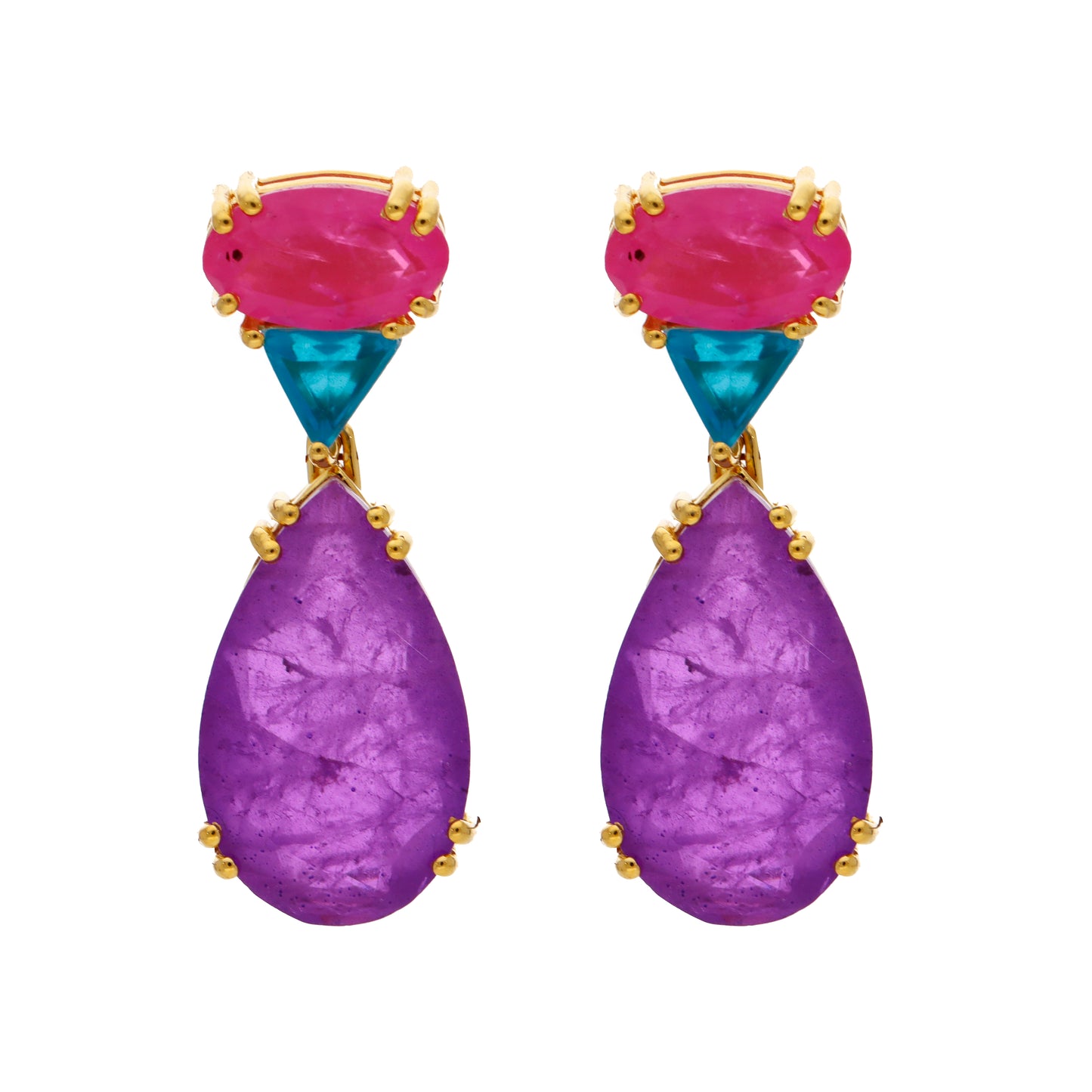 Pendientes Doublet Lumis Fucsia, Turquesa y Morado