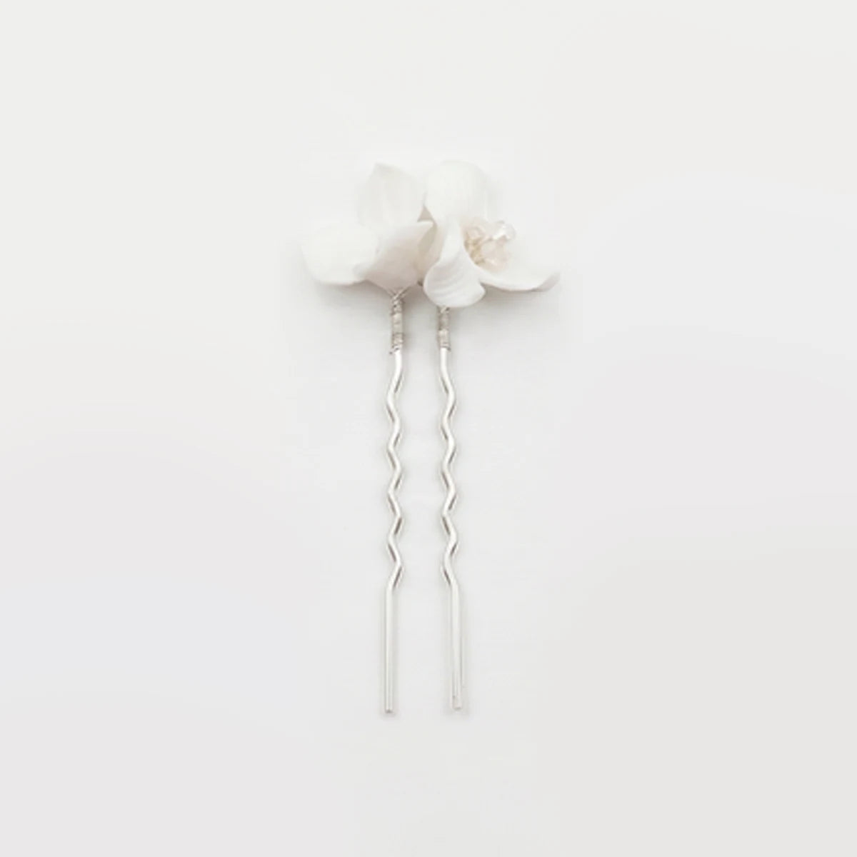 Horquilla Cerámica Blanca Clemen Plata Tipo C - Doble Flor