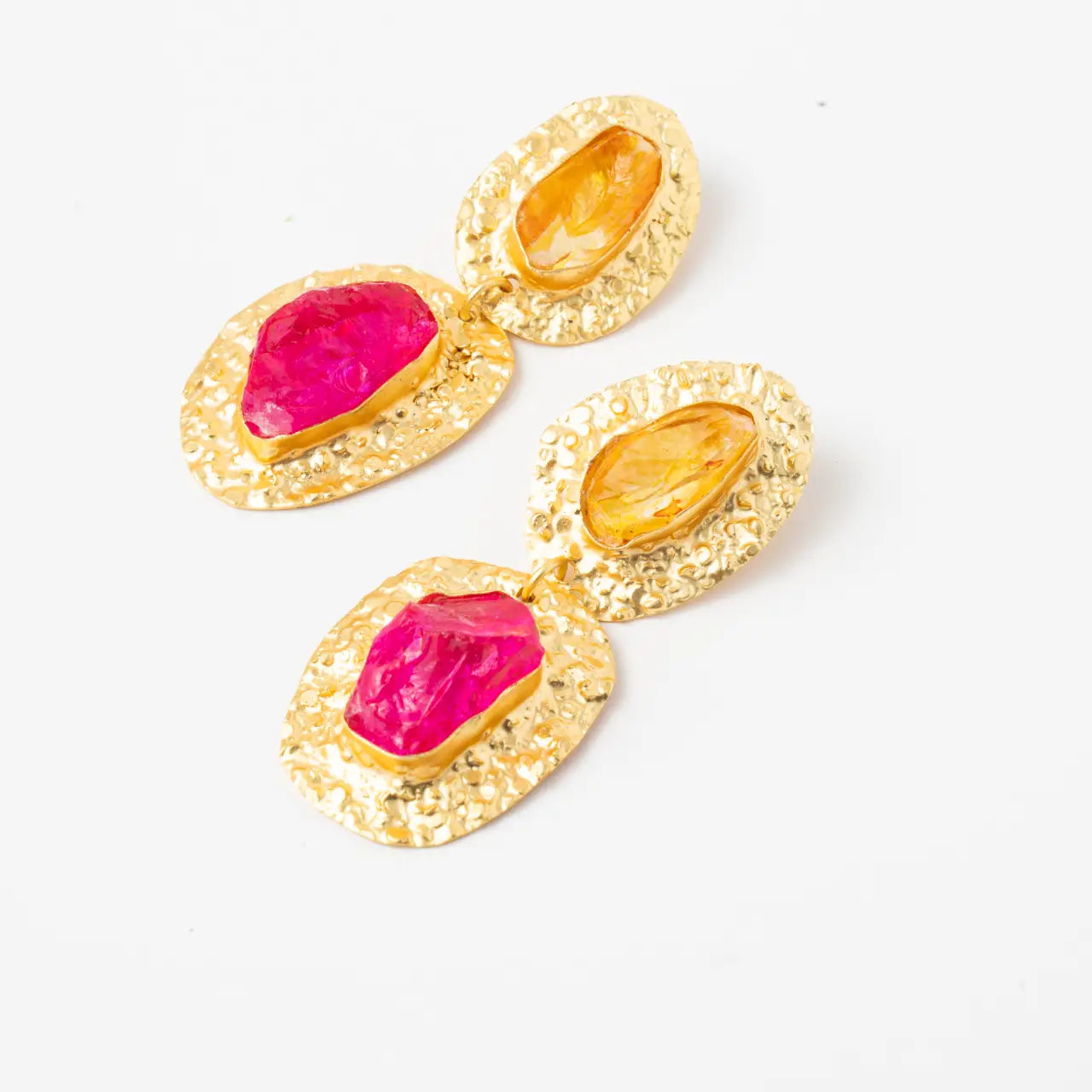 Pendientes Elenis Ed. Limitada Rough Amarilllo y Fucsia