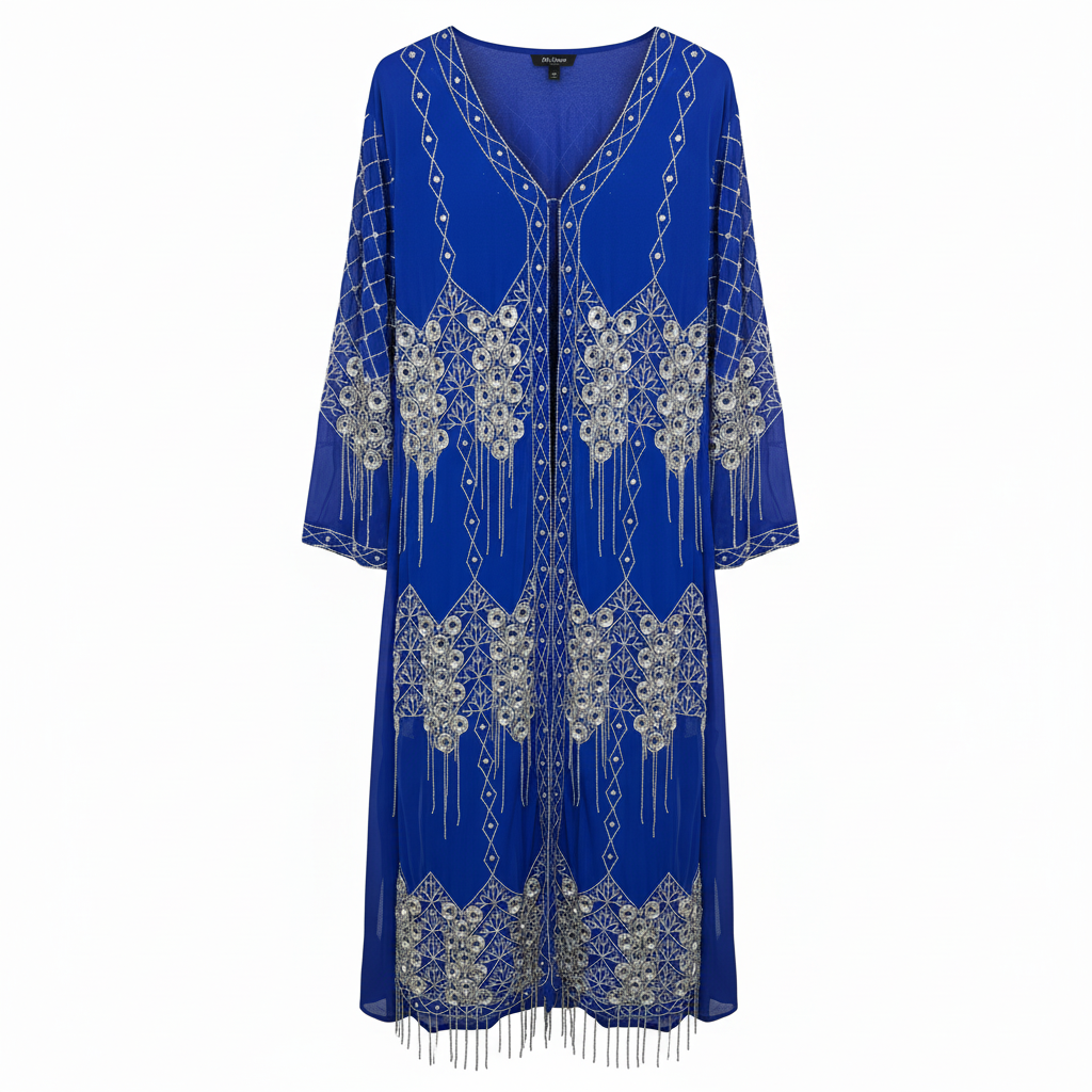 Kaftan Largo Joya Azul y Plateado