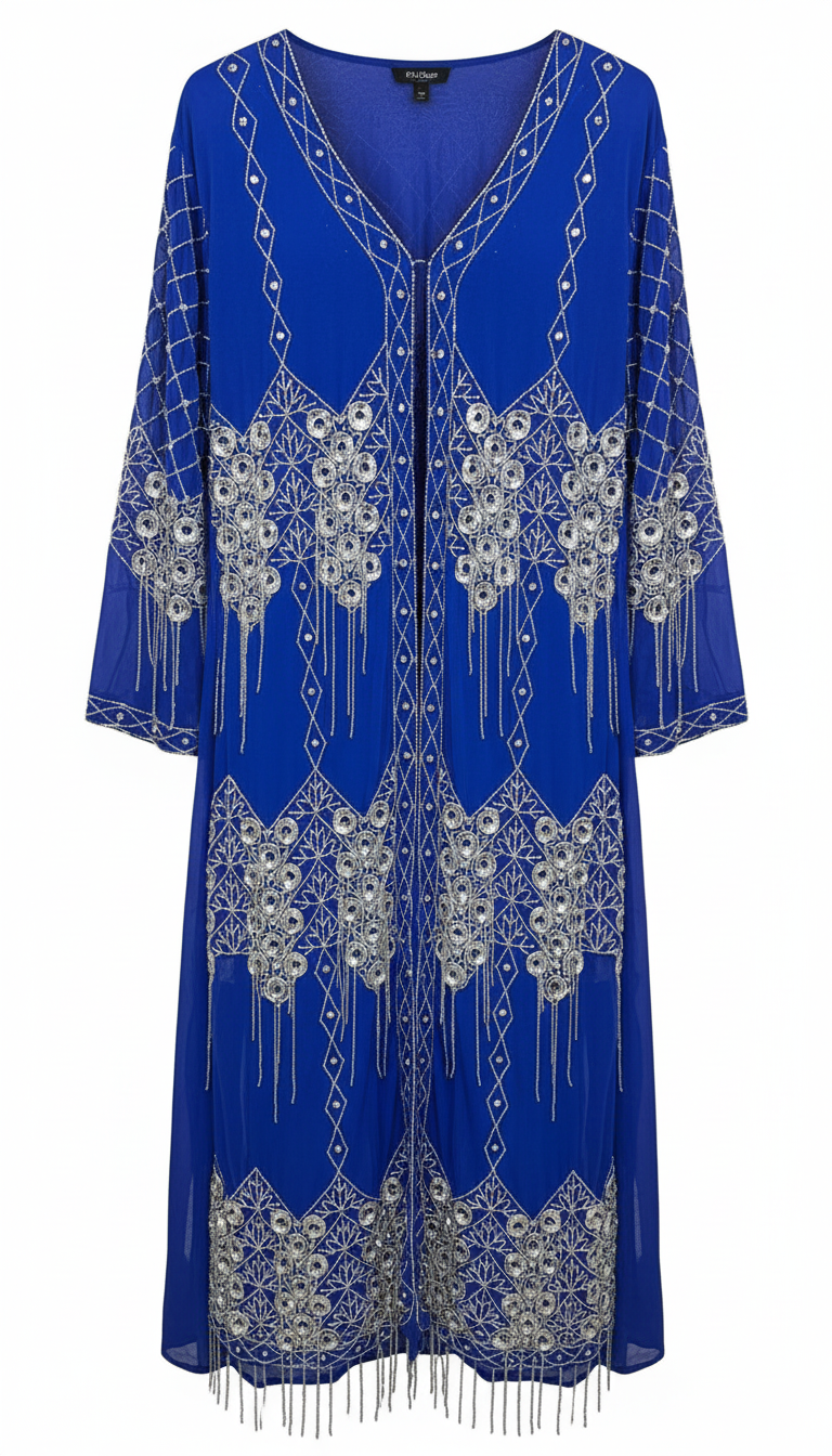 Kaftan Largo Joya Azul y Plateado
