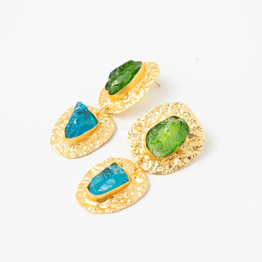 Pendientes Elenis Ed. Limitada Rough Verde y Azul Turquesa