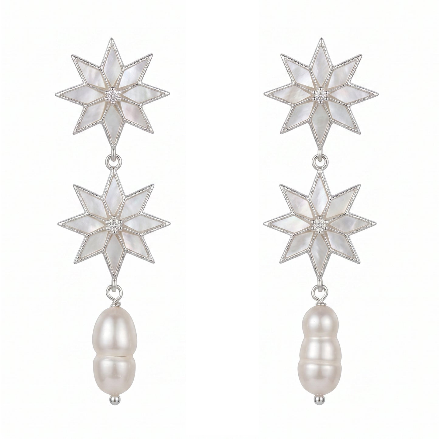 Pendientes Estelaria Plata Nácar Perla