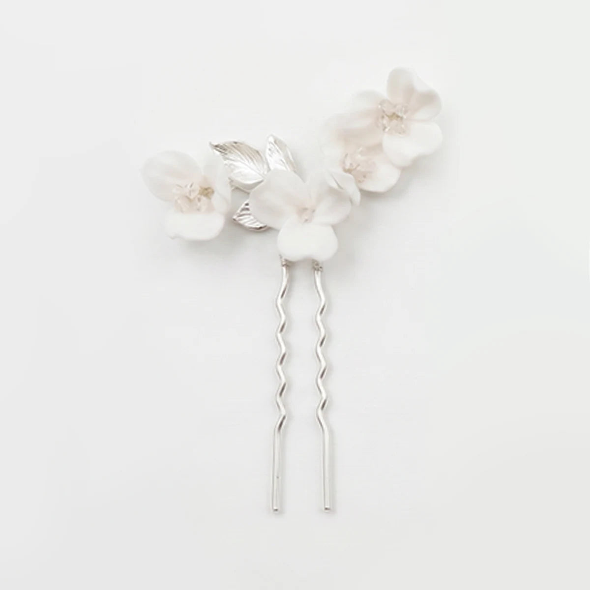 Horquilla Cerámica Blanca Clemen Plata Tipo A - 4 Flores y Hojas