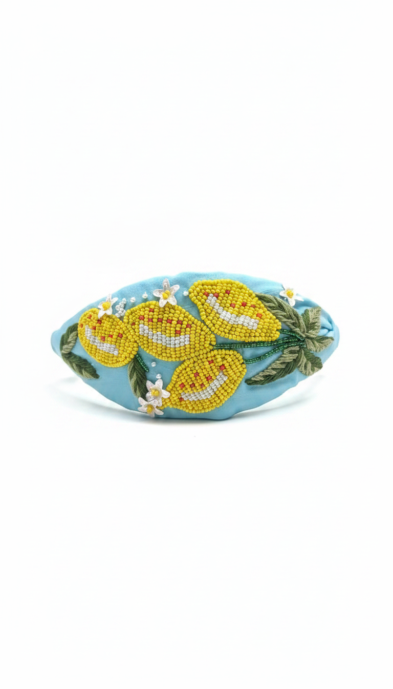 Diadema Tulum Limones Turquesa y Amarilllo
