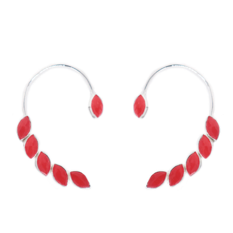 Pendientes Earcuff Cometa plata rojo cereza