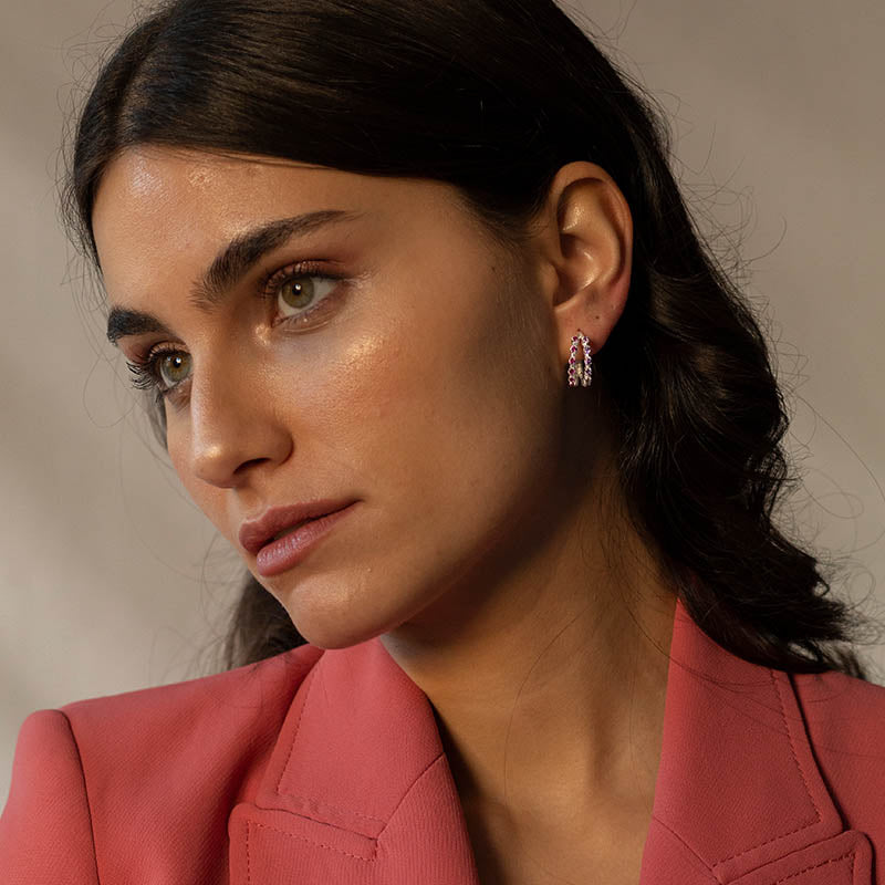 Pendientes Aros Bimba Zc Plata Morado y Fucsia