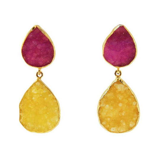 Pendientes Notredame Fucsia mo y Amarillo