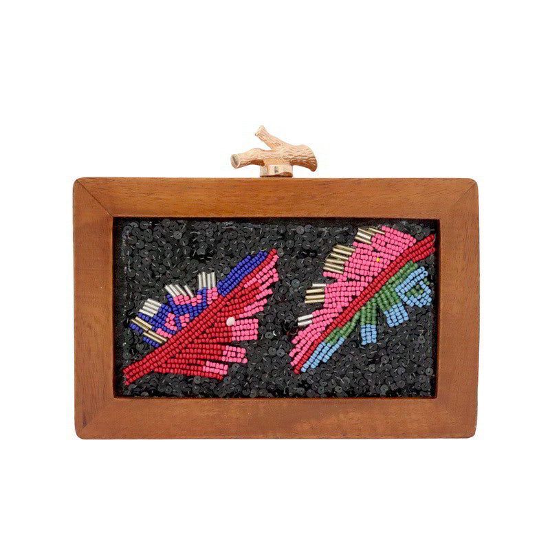 Clutch Madera Hojas Bordadas