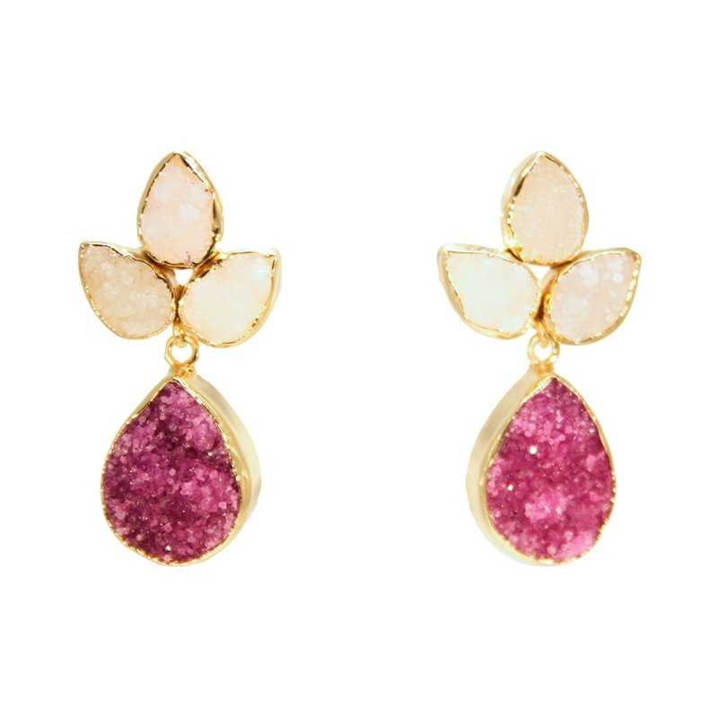 Pendientes Sauce Blanco y Fucsia mo