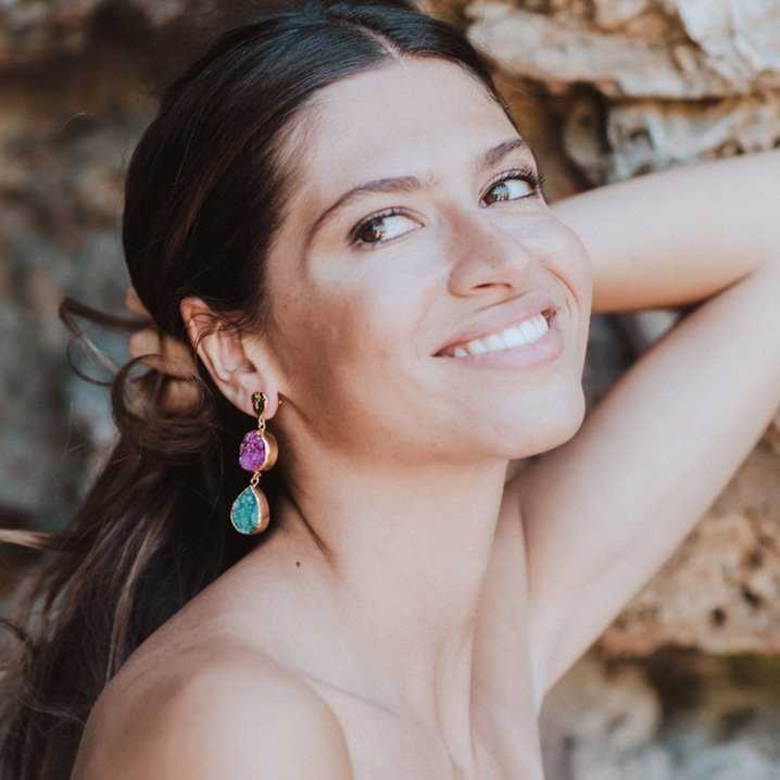 Pendientes Acanthus Fucsia mo y Amarillo