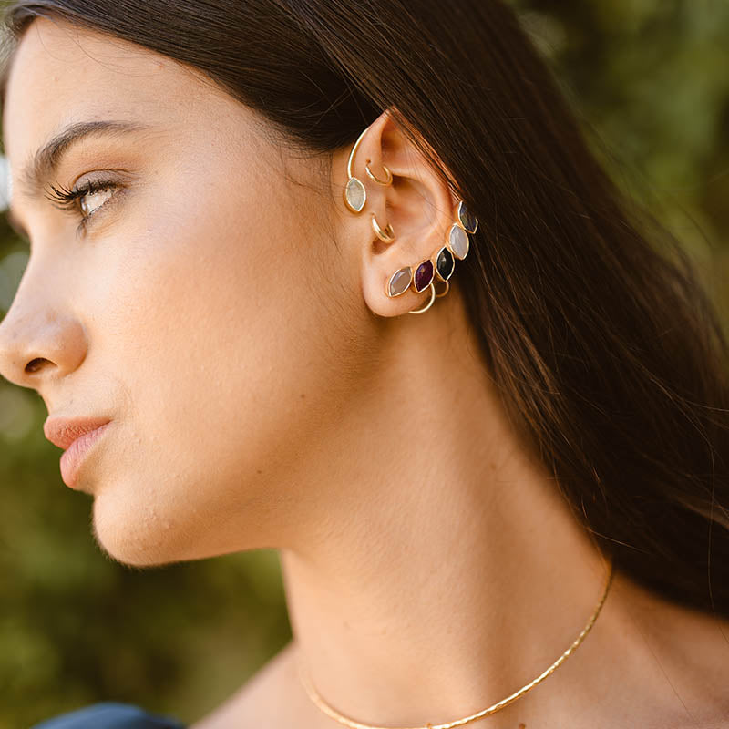 Pendientes Earcuff Cometa Ed. Limitada Plata Blanco y piedra lunar