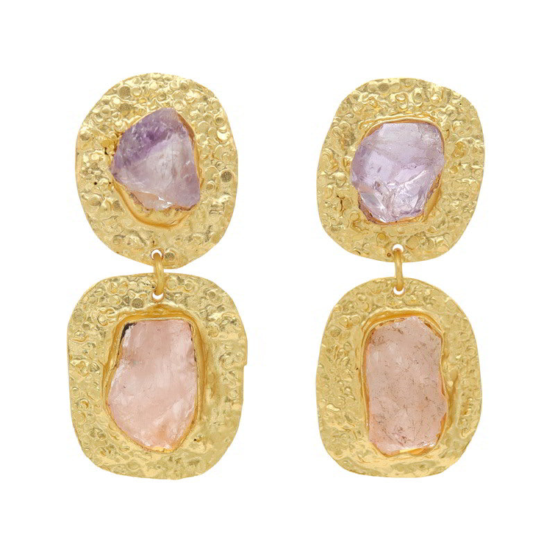 Pendientes Elenis Rough Morado y Rosa claro