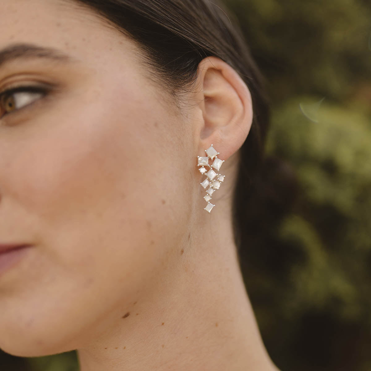 Pendientes Mysore Plata Blanco Nácar