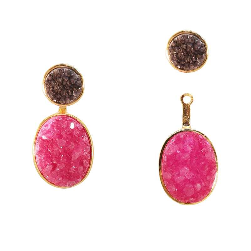 Pendientes Rupia Desmontable Negro y Fucsia