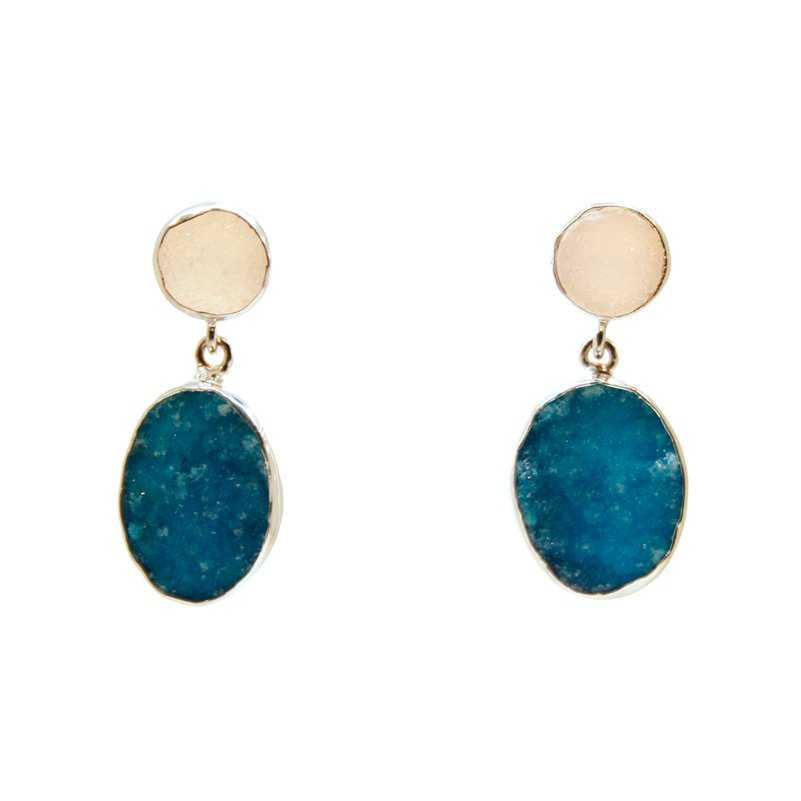 Pendientes Rupia Iconic Plata Blanco y Azul turquesa