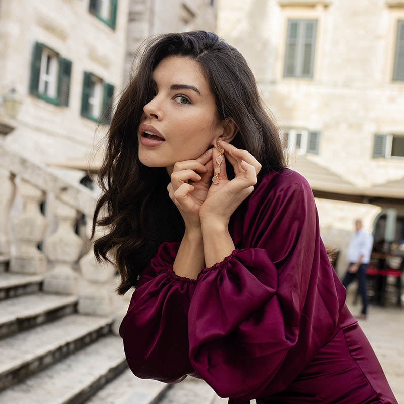 Conjunto Pendientes Saint + Gargantilla Jalila Rosa Cuarzo