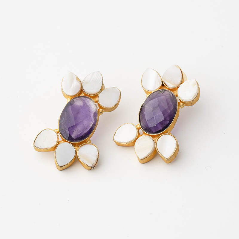 Pendientes Brais Ed. Limitada Morado y Nácar - Tara defectos piedra