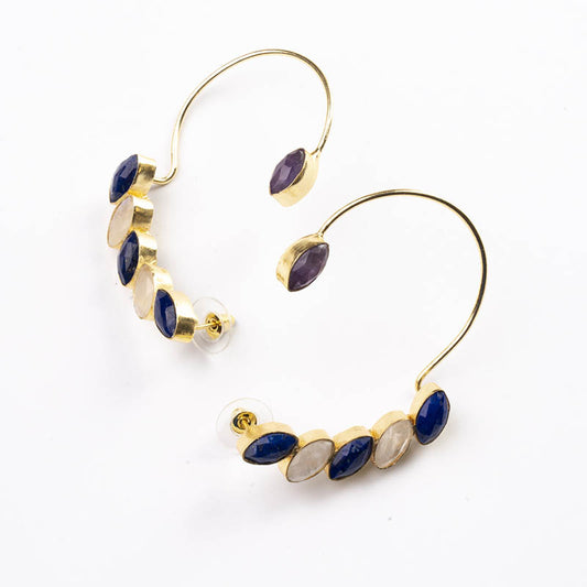 Pendientes Earcuff Cometa Ed. Limitada Morado Amatista, Azul Lapis y Piedra lunar