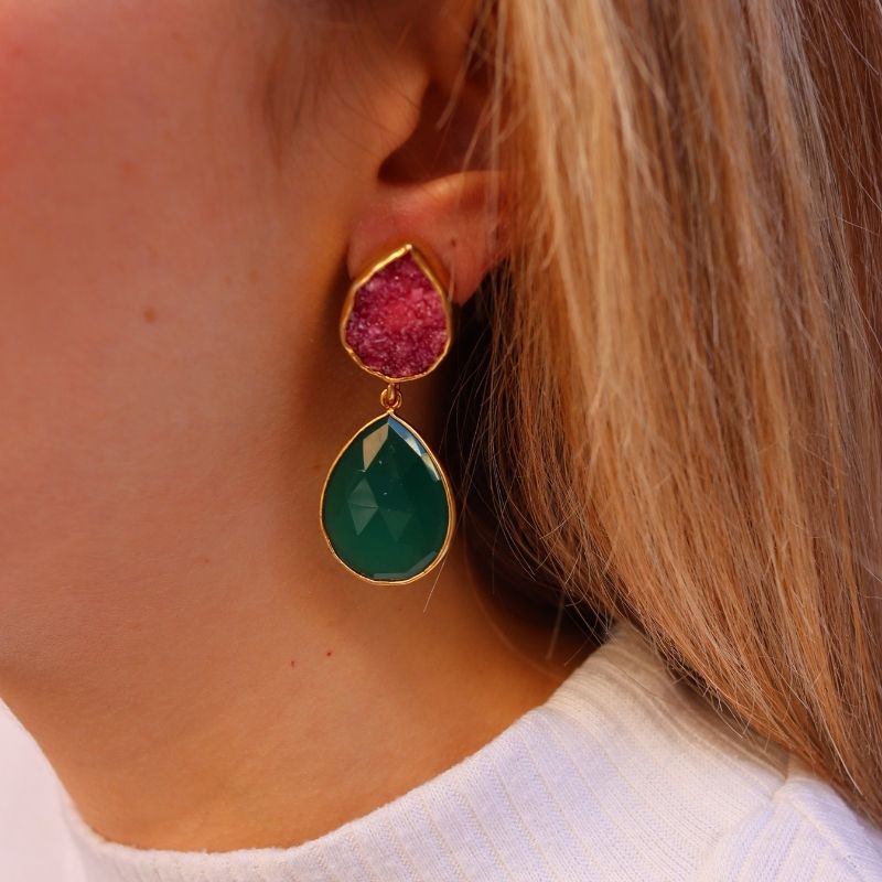 Pendientes Oasis Fucsia mo y Verde