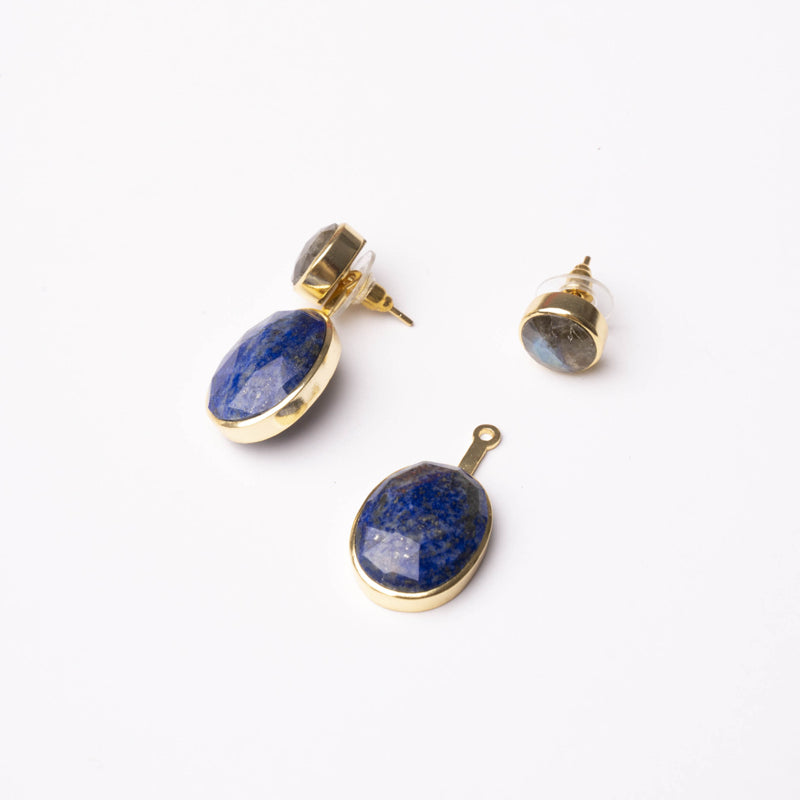 Pendientes Rupia Desmontable Ed. Limitada Labradorita y Azul Lapis