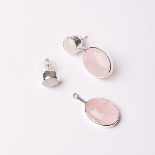 Pendientes Rupia Desmontable Ed. Limitada Plata Piedra Lunar y Rosa Cuarzo