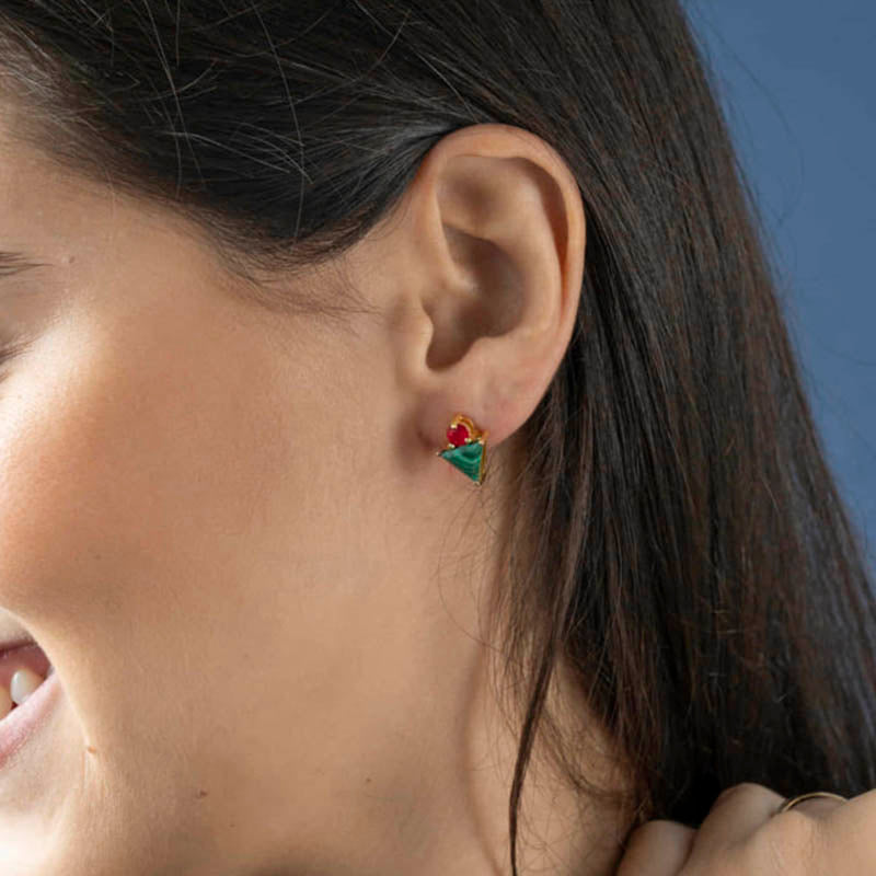 Pendientes Stalk Verde Malaquita y Rubí