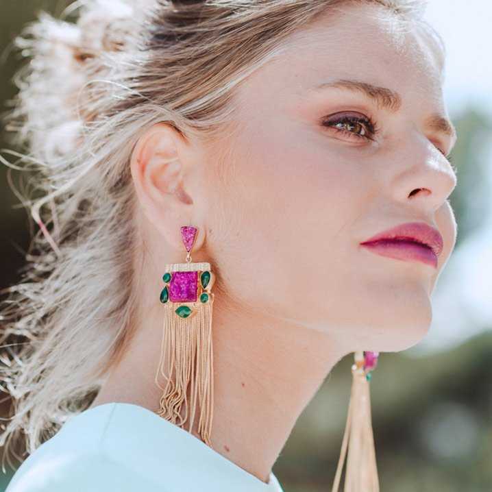 Pendientes Alhambra Drusa Fucsia mo y Verde