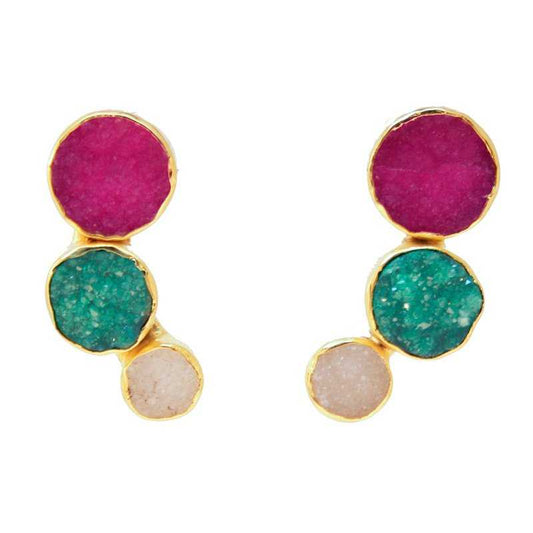 Pendientes Amiran Fucsia. Verde y Blanco