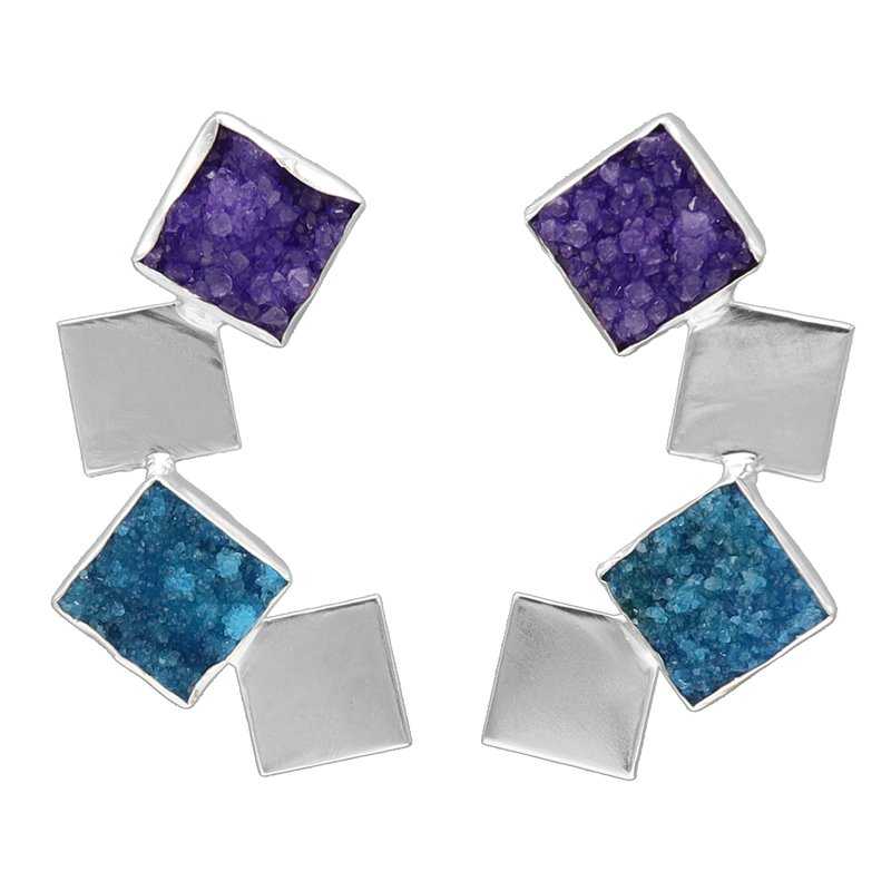Pendientes Antártida Plata Morado y Azul turquesa