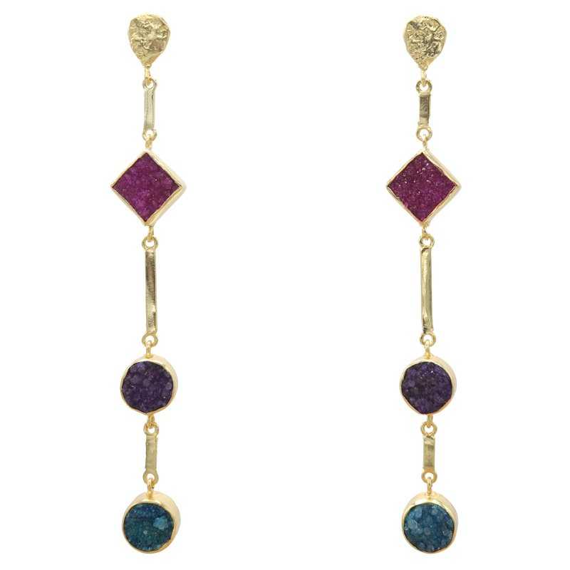 Pendientes Atocha Fucsia, Morado y Turquesa