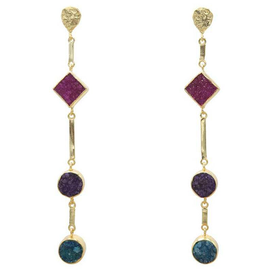 Pendientes Atocha Fucsia, Morado y Azul turquesa