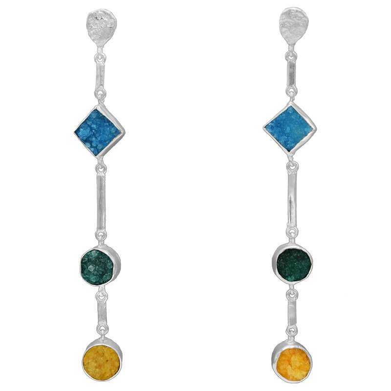 Pendientes Atocha Plata Azul turquesa, Verde y Amarillo