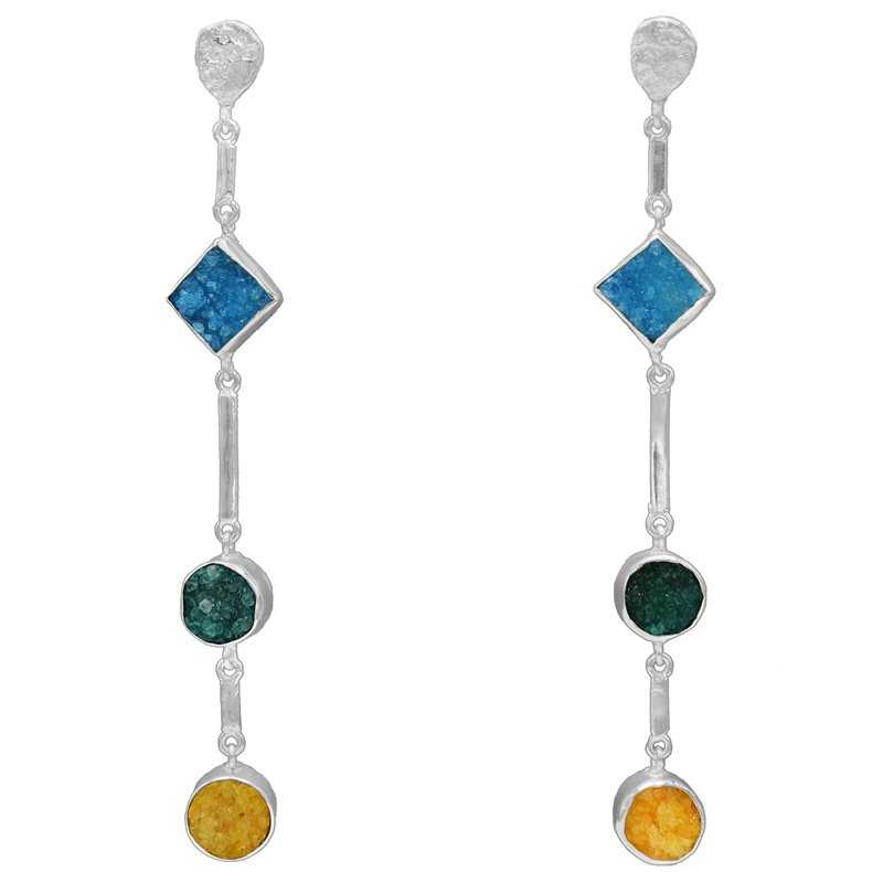 Pendientes Atocha Plata Turquesa, Verde y Amarillo