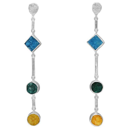 Pendientes Atocha Plata Azul turquesa, Verde y Amarillo