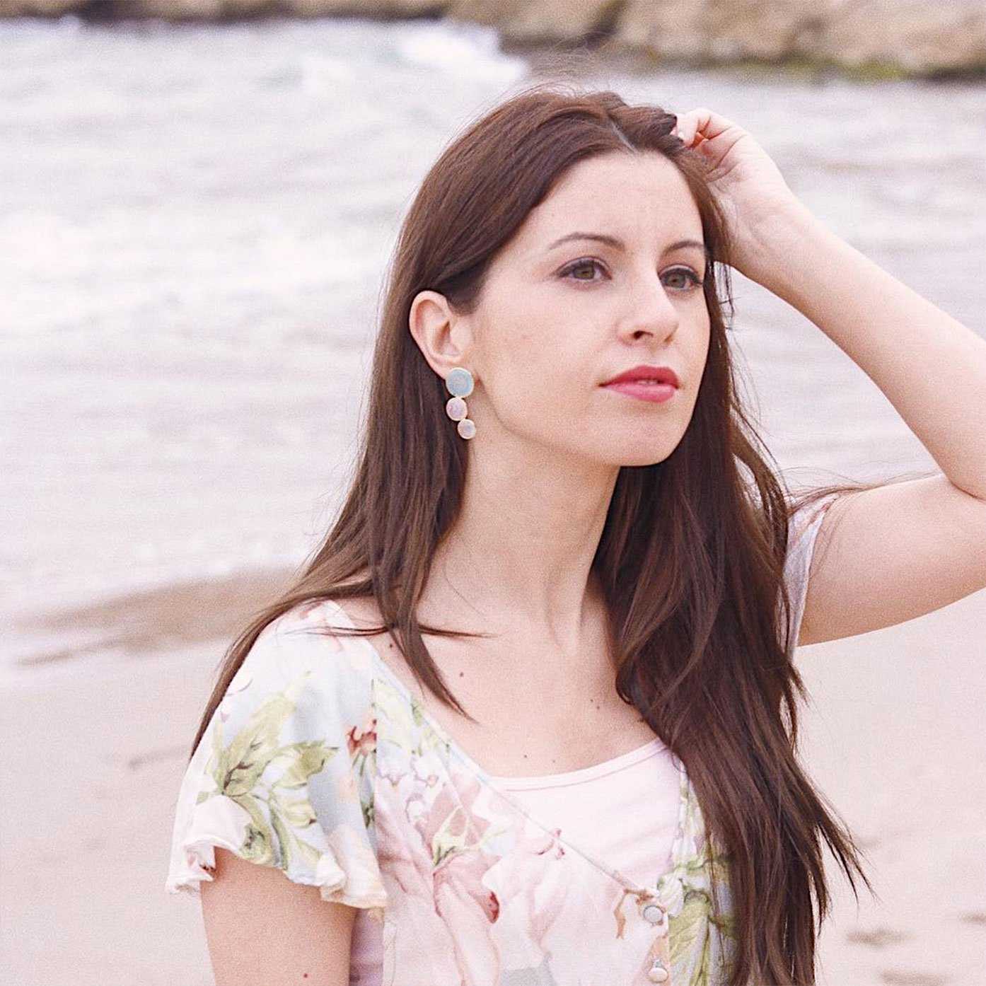 Pendientes Diana Verde agua. Rosa cuarzo y Piedra Lunar