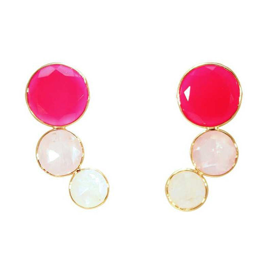 Pendientes Diana Fucsia. Rosa cuarzo y Piedra lunar