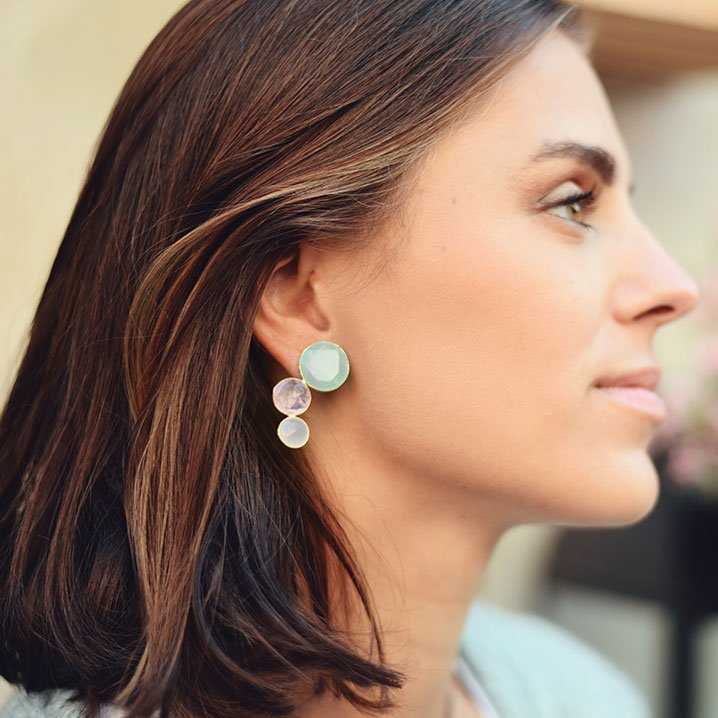 Pendientes Diana Ed. Limitada Labradorita Plata Rosa cuarzo y Piedra Lunar