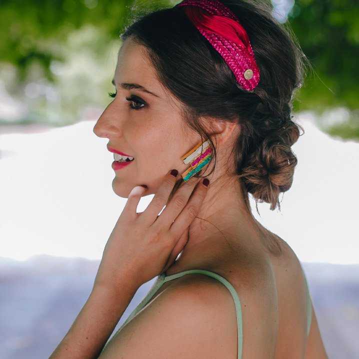 Pendientes Geoline Verde. Blanco y Fucsia