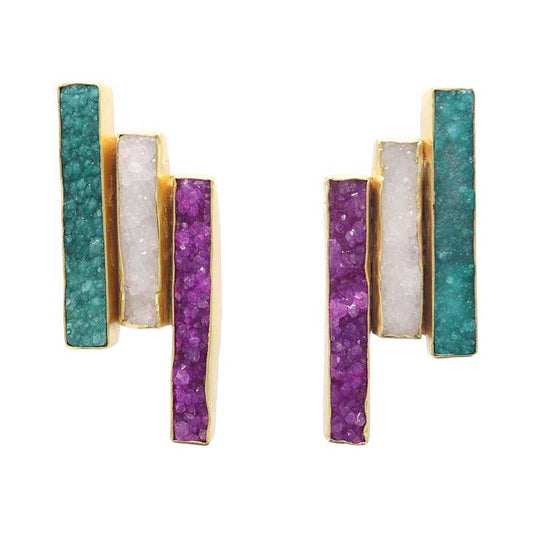 Pendientes Geoline Verde. Blanco y Fucsia