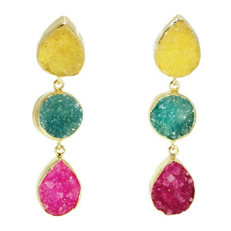 Pendientes Mademoiselle Amarillo. Verde y Fucsia