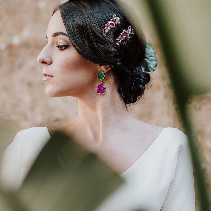 Pendientes Notredame Verde y Fucsia mo