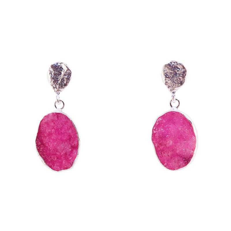 Pendientes Ovals Plata Fucsia